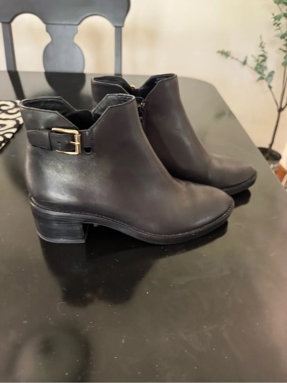 Cole Haan Black Leather Ankle Booties with Side Buckle